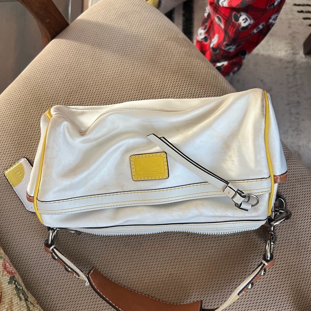 Coach White and Tan Shoulder Bag with Yellow Accents